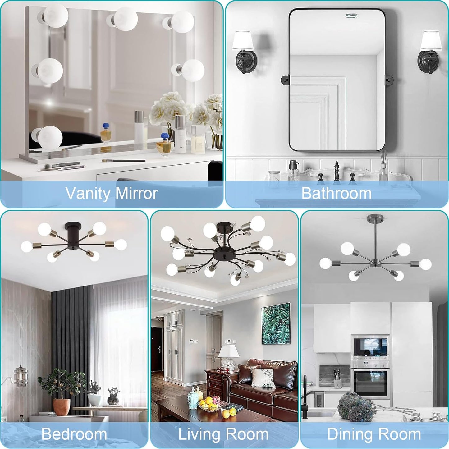 hansang G25 LED Globe Light Bulbs, 60W Equivalent, 5000K Daylight Bathroom, E26 Base, Eye-Friendly Vanity Round, Perfect for Vanity Makeup Mirror, 120V CRI85+ Non-Dimmable 4Pack
