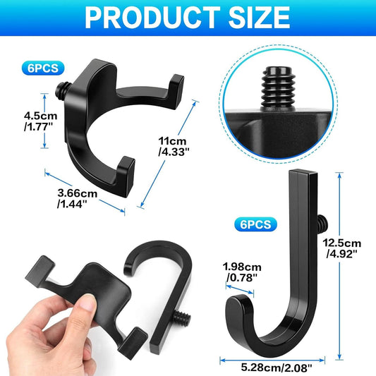 12 PCS ABS Storage Shed Tool Hooks, Black J-Shape and U-Shape Wall Mount Hooks for Organizing Garden Tools Like Shovels and Rakes in Sheds & Garages