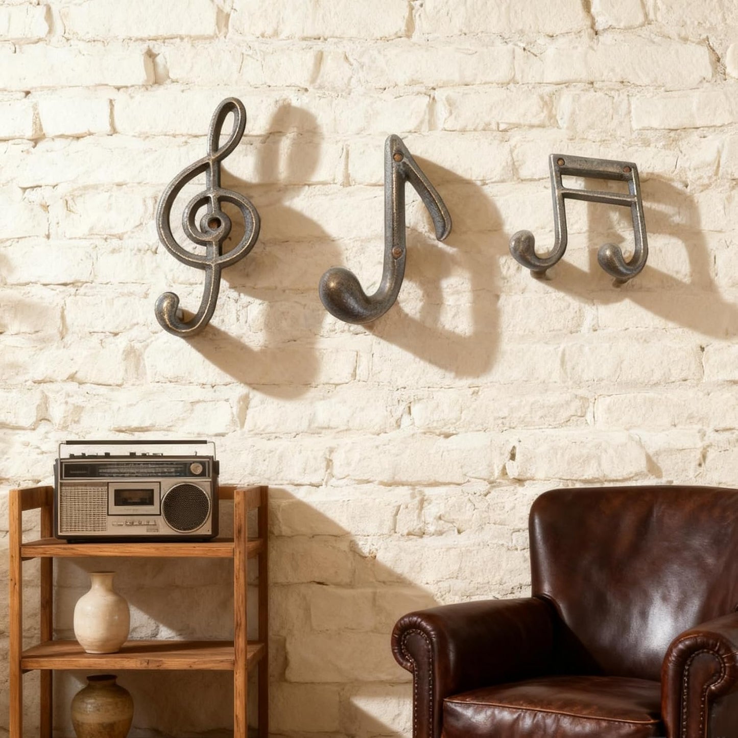 3Pcs Music Note Wall Hooks, Decorative Cast Iron Hooks, for Hanging Co