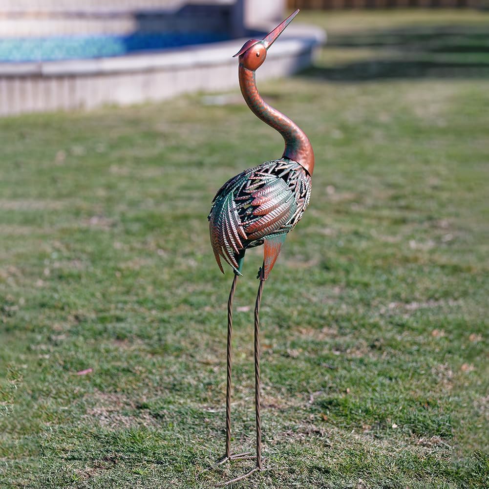 VEWOGARDEN Heron Outdoor Statues Metal Crane Garden Sculptures & Statues for Yard Lawn Patio Pool Outside Decorations, Antique Bronze