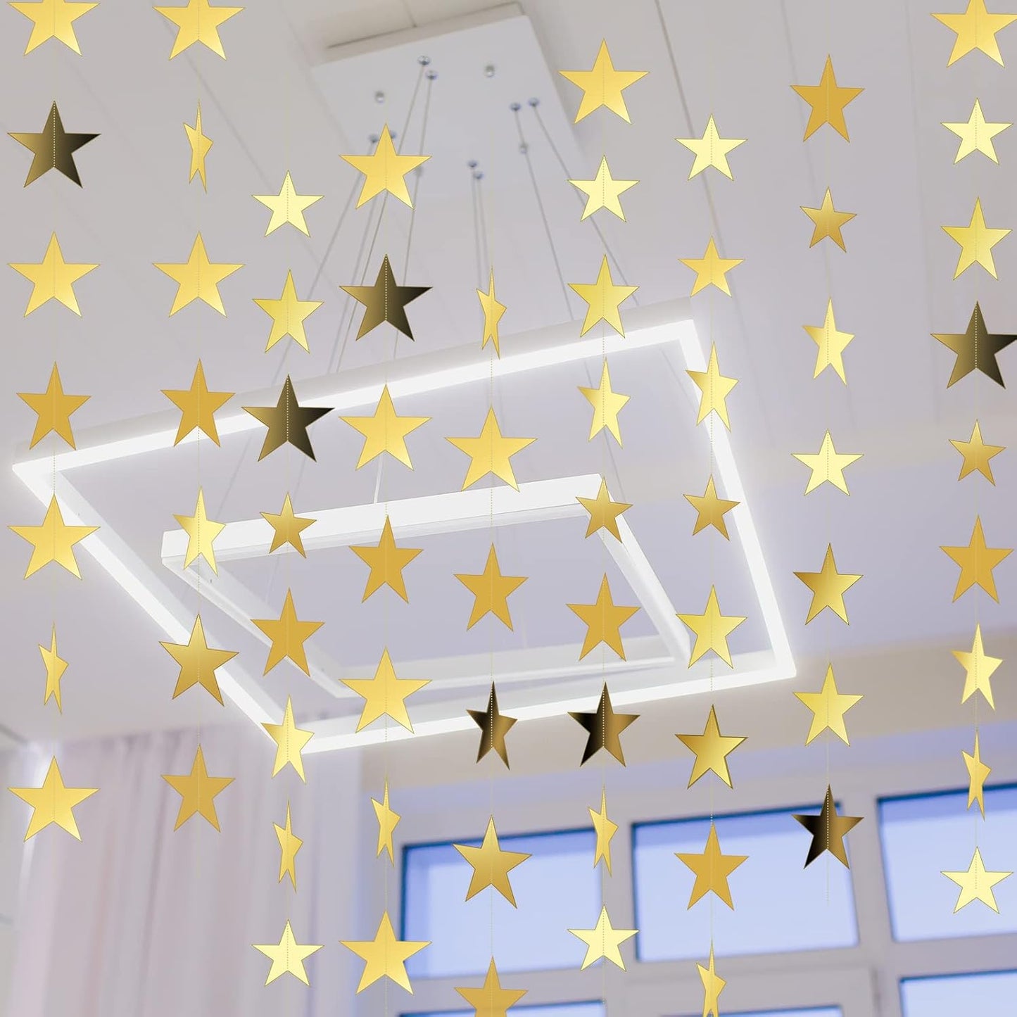 Spakon 65 Feet Glitter Star Paper Garland Banner Hanging Decoration Star Streamers Double Side 2026 Graduation Decorations for Wedding Birthday Festival New Year Party Decoration (Gold)