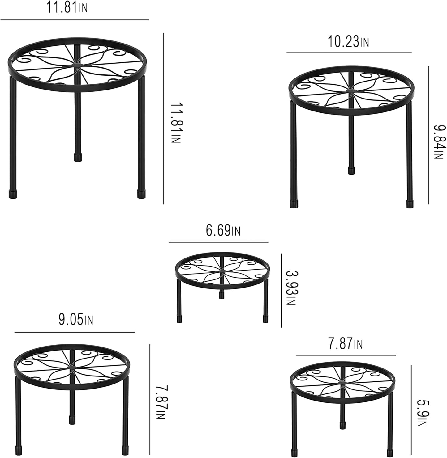CADANI 5 Pack Metal Plant Stands for Outdoor Indoor, Anti-Rust Iron Fl