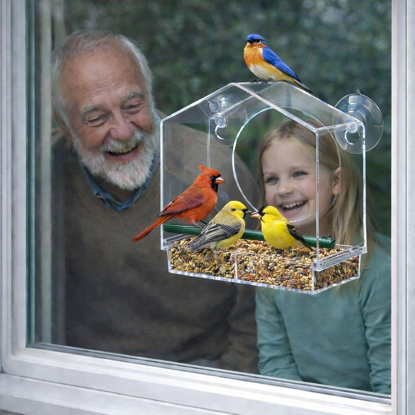 Window Bird Feeder with 4 Strong Suction Cups, Squirrel Proof Clear Bird Feeder for Outdoor Bird Watching
