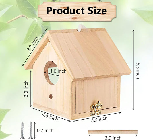 Tfwadmx Wooden Bird House Transparent Outdoor Bird House Hanging Nests Box Garden Patio DIY Decorative for Wren Swallow Sparrow Hummingbird Finch Throstle