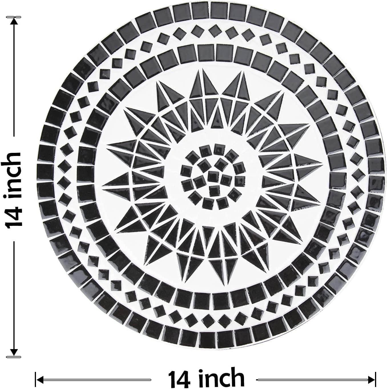 Vipush Mosaic Patio Side Table Outdoor Accent Table Bistro Coffee Table Plant Stand Indoor Folding Round End Table for Small Porch Balcony Backyard,Black