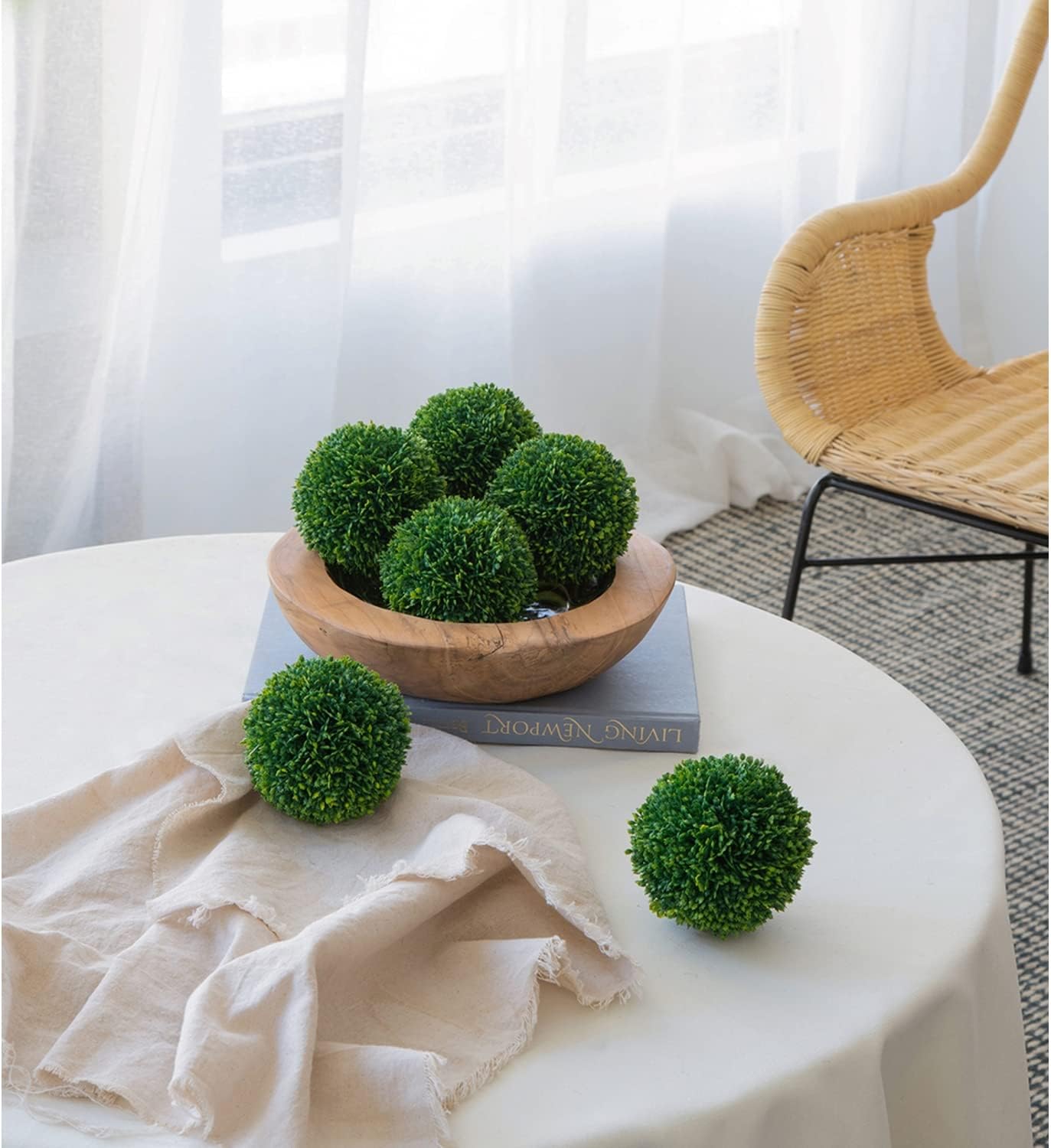 A&B Home 4" Green Boxwood Balls Artificial Plant Topiary Orb Indoor Outdoor Bowl Vase Table Centerpiece Decor Set of 3
