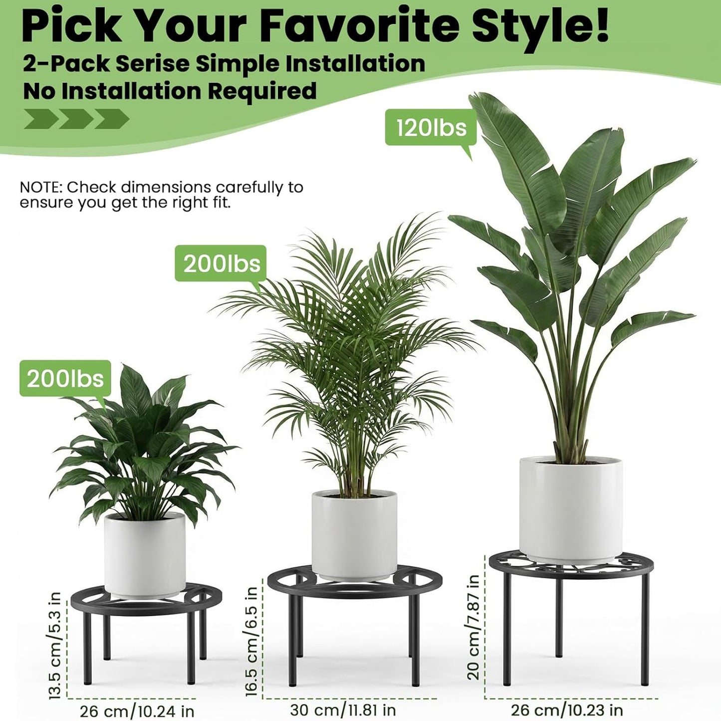 TOSKING 2-Pack Heavy Duty Metal Plant Stands - 10-inch Decorative Roun