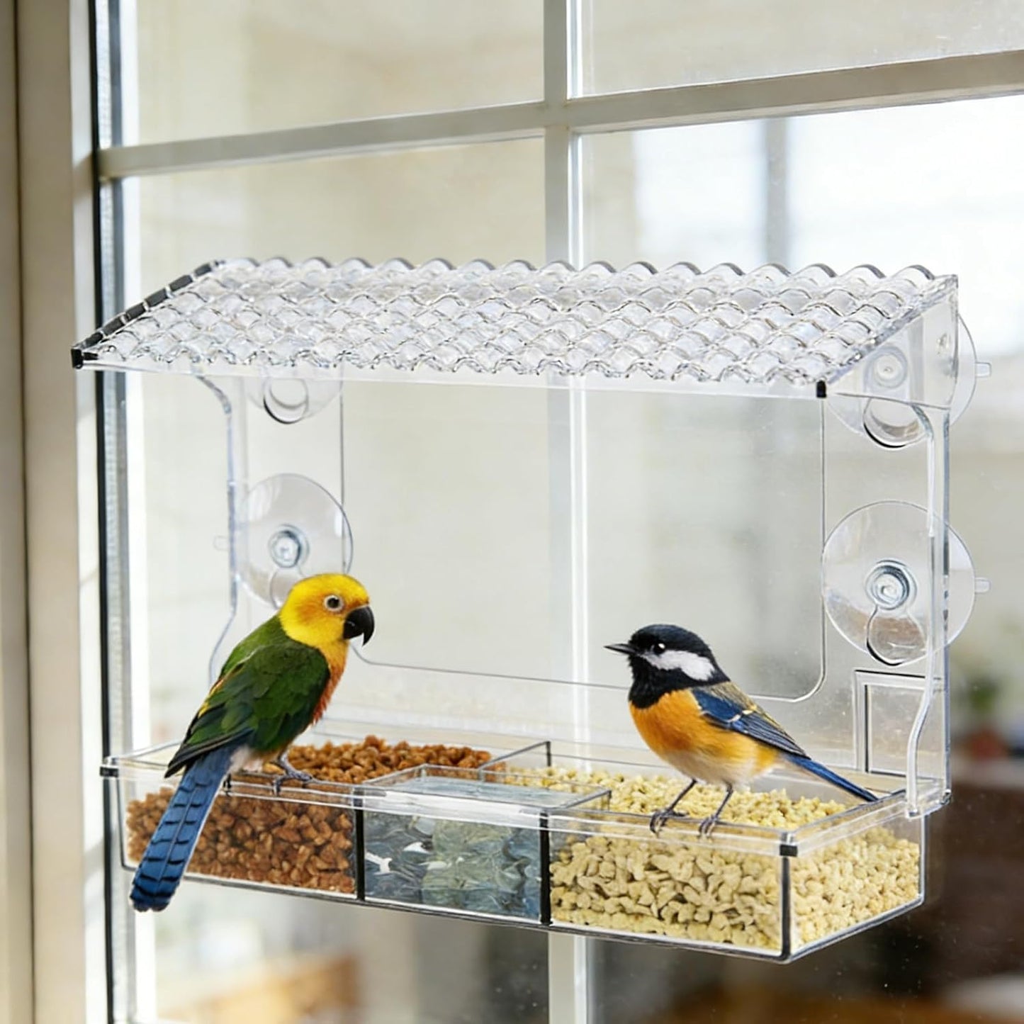 Window Bird Feeder for Outdoors with Strong Suction Cups, Easy to Clea