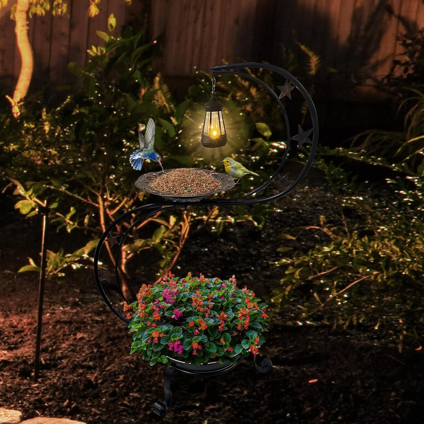 Solar Bird Bath for Outside, Vintage Metal Bath Bowl Standing Birdbath