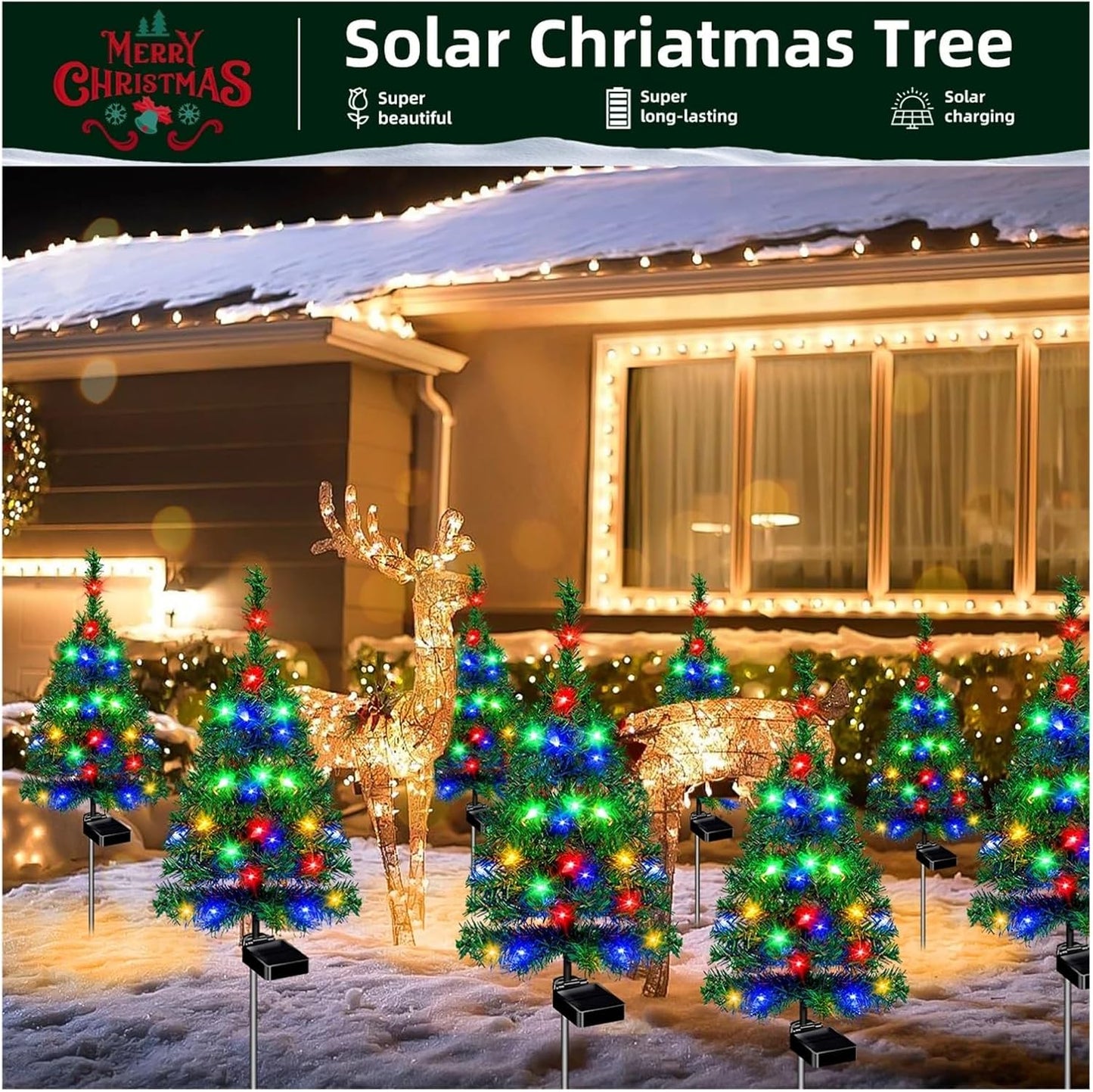 WHZHDMA Solar Colorful Lights Christmas Tree Christmas Decoration Garden Courtyard Lawn Holiday Decoration Night Bright Colorful Lights