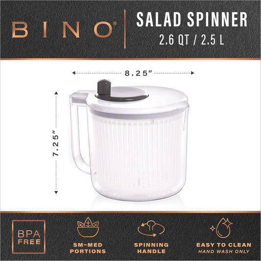 BINO | Salad Spinner - 2.6 Qt | Small Manual Lettuce Spinner with Buil