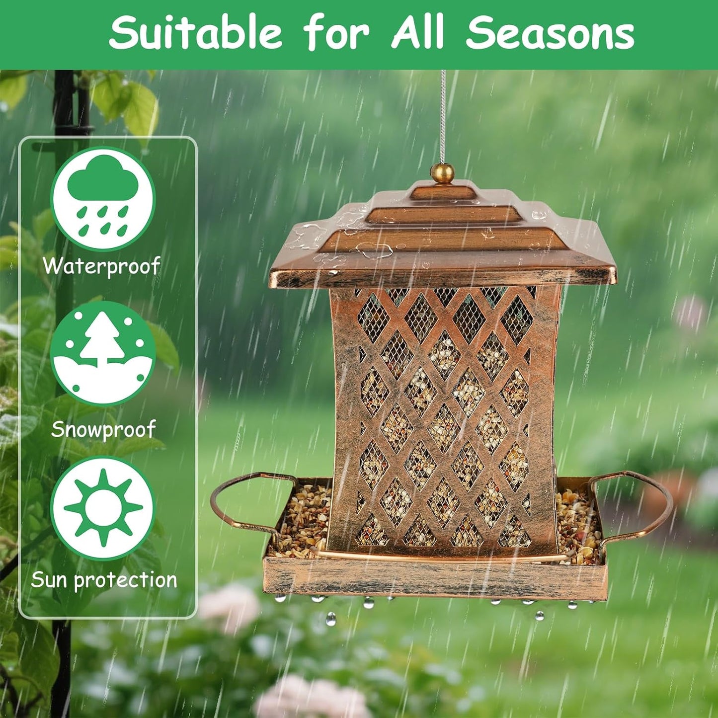 Outdoor Bird Feeder, Heavy Duty Retro Lamp Style Bird Feeders for Outside Hanging, Double Metal Mesh Birdfeeder with Lid Fixing Buckle, 3Lbs Capacity - Bronze