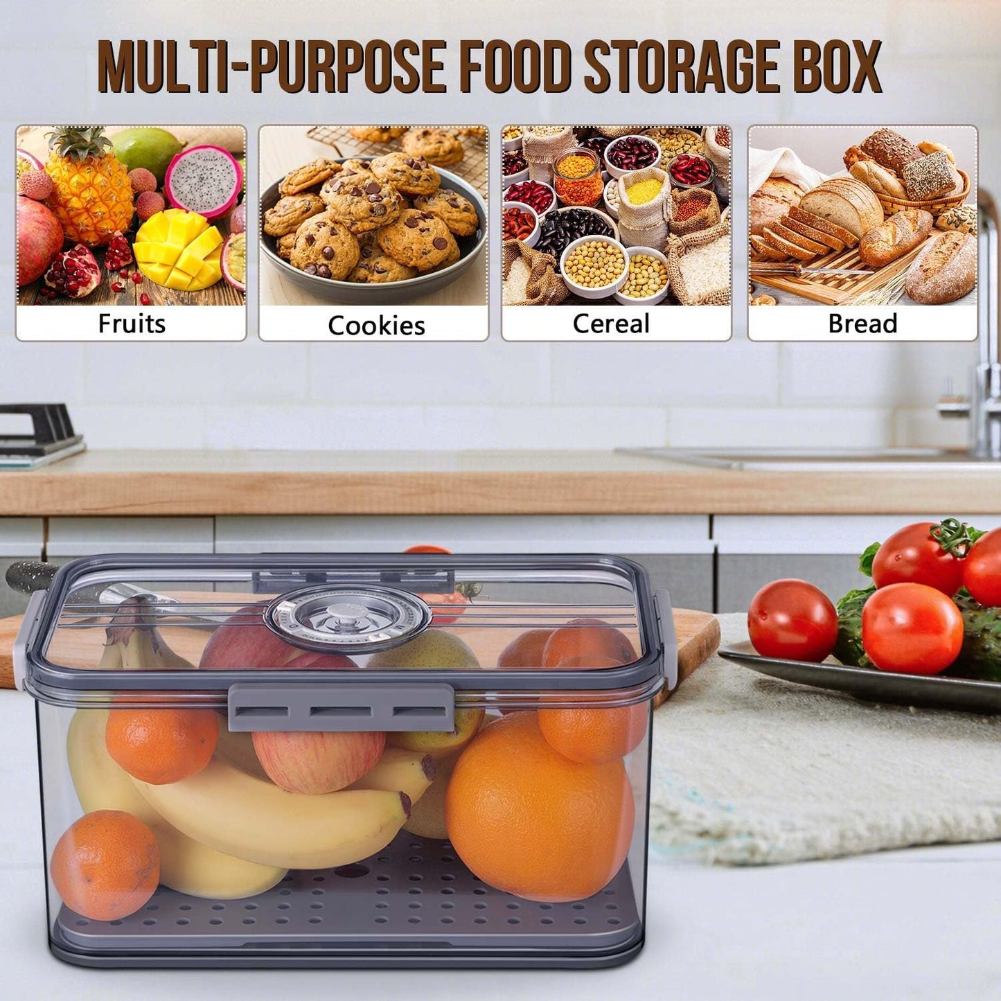 Bread Box Bread Boxes for Kitchen Counter Airtight, Time Recording Bre