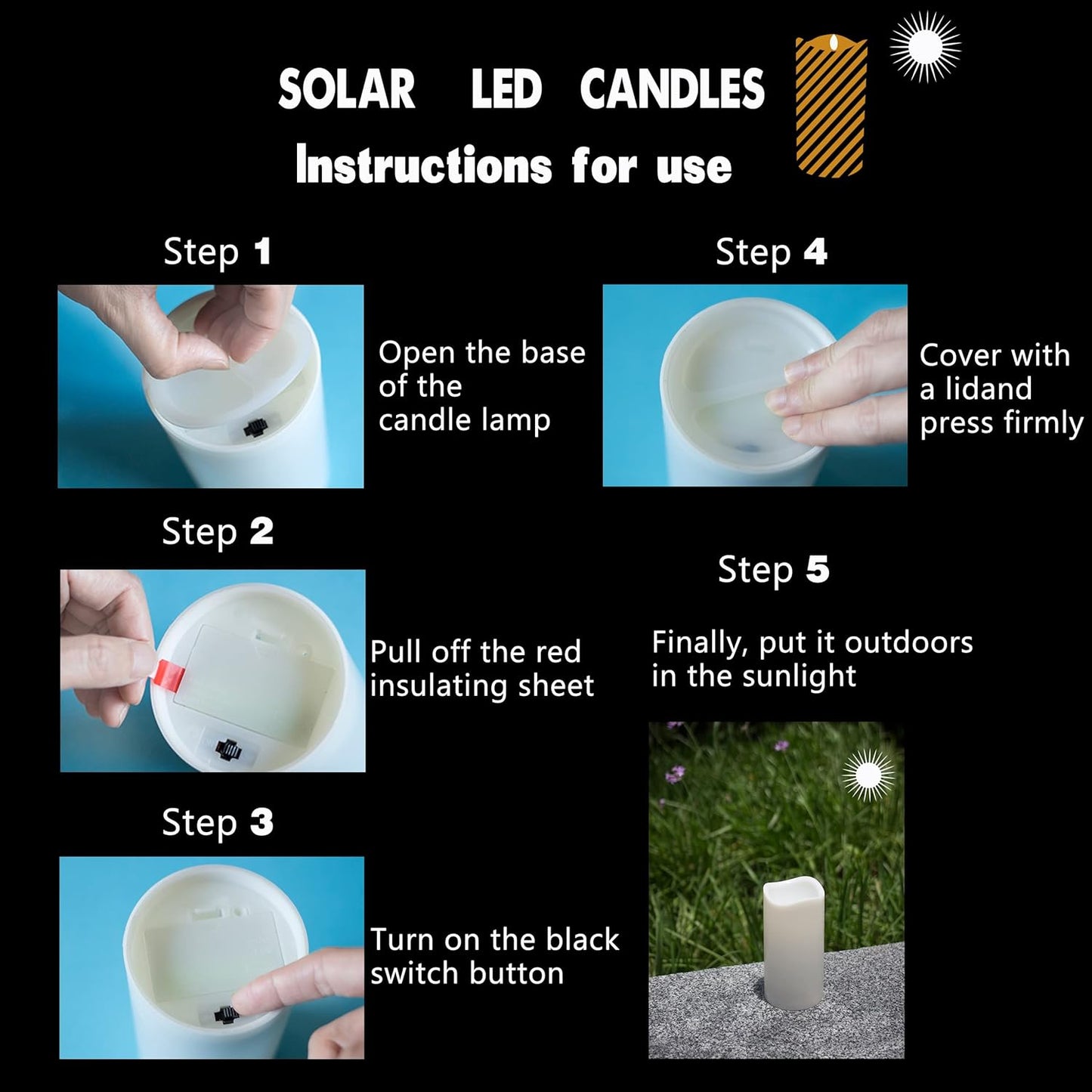 Solar Candles Outdoor Waterproof, 3" x 4.5" Ivory White Flameless Candles, Dusk to Dawn Light Sensor, LED Rechargeable Pillar Solar Candles for Outdoor Lanterns, Patio Decor
