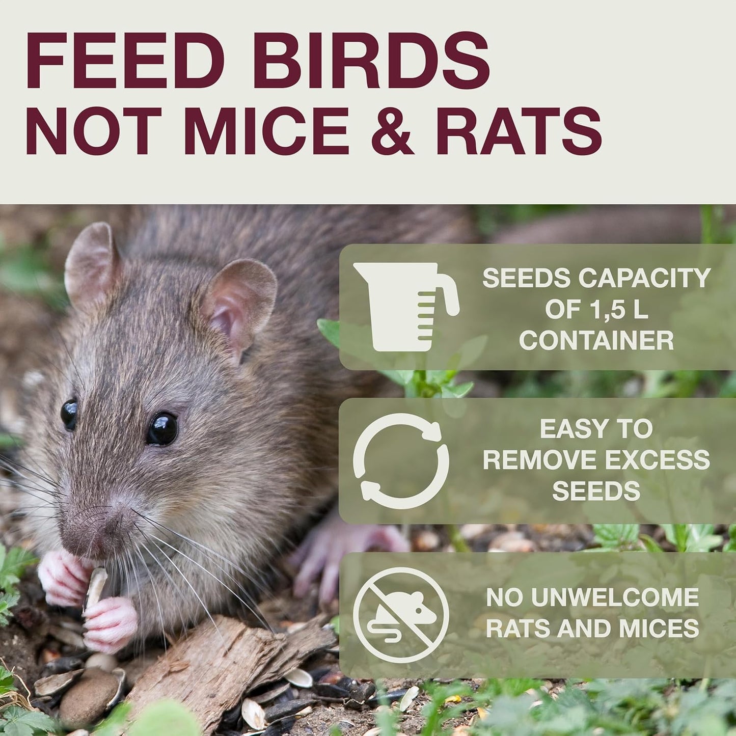 SWISSINNO Bird Feeders - No Mess Hanging Bird Feeder for Outdoors - Smart Birds Davos Spill Proof Wild Cardinal & Small Bird Feeder with Integrated Seed Catcher Tray - Dual Chamber - Light Grey