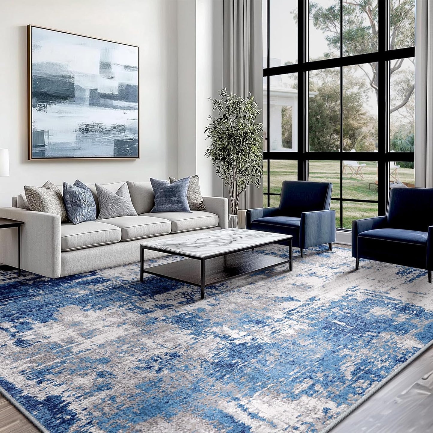 Washable Area Rugs 5'x7' Non-Slip Modern Abstract Soft for Living Room