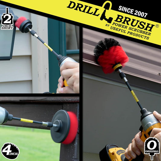 Stiff Bristle Power Scrubber Kit with Extension - Pressure Washer Surface Cleaner Alternative - Ideal for Cleaning Outdoor Garden, Fire Pit, Patio, Graveyard Tombstone, Bird Bath, Siding, and Deck