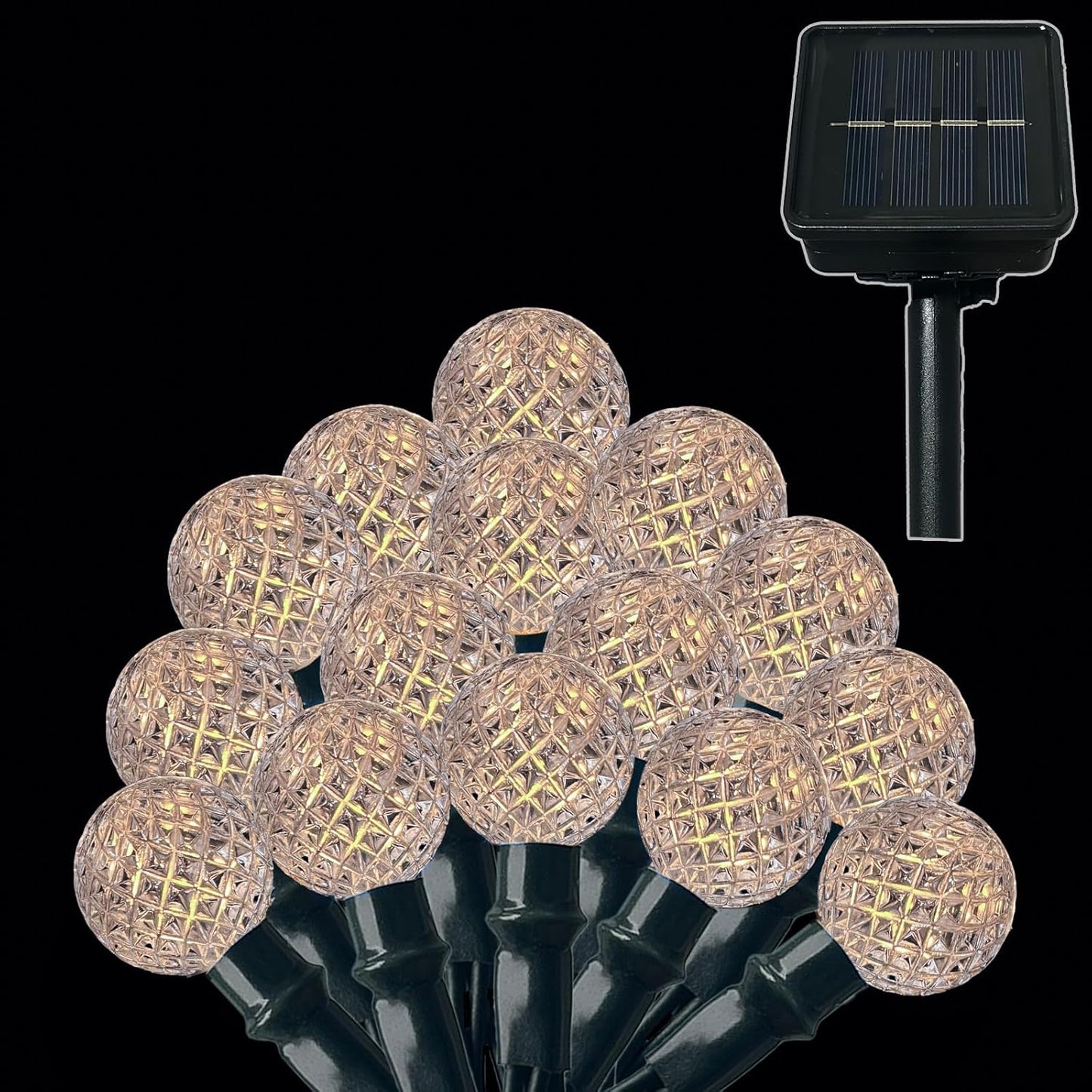 Anycosy Christmas String Lights G3, 100 LEDs Globe Solar Operated Strings Lights Warm White 8 Modes & Timer for Xmas Tree Garden Patio Outdoor Christmas Decorations (G3-100LED-Solar-Warm White)