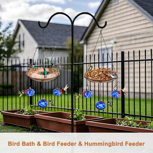Wind Chimes Hanging Bird Feeders for Outdoors & Bird Bath & Hummingbird Feeders for Outdoors 3-in-1,Hand Blown Glass Hummingbird Feeder Balls,Detachable Feeder & BirdBath(11in)(Phoenix Tail Blue)
