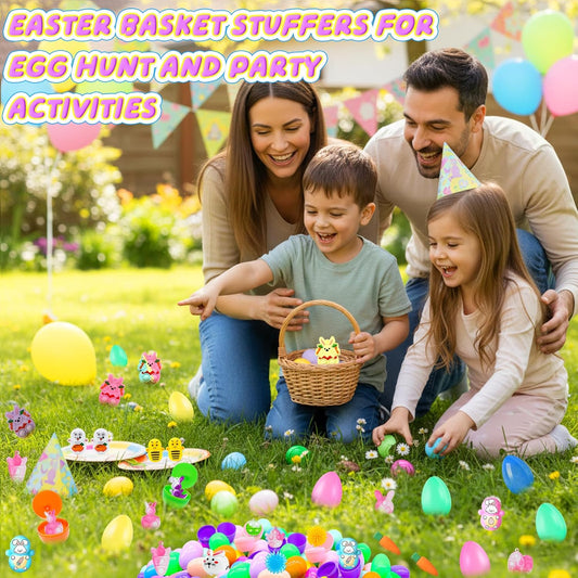 BicMan Prefilled Easter Eggs with Toys, 100 Pcs Plastic Easter Eggs Set, Easter Basket Stuffers for Egg Hunt and Party Activities