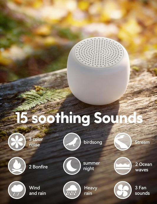 Babelio White Noise Sound Machine for Adults Kids Baby, Mini, 15 Non-looping Sounds, Timer, Memory Function, Easy to Pocket and Travel White