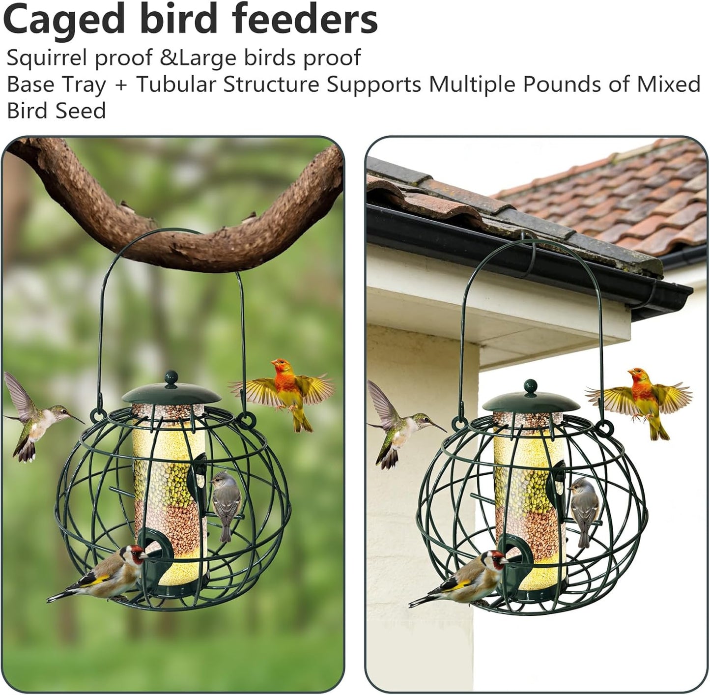 Squirrel Proof Bird Feeder - Outdoor Hanging Wild Bird Feeder, Large Capacity Weatherproof Tube Feeder with Base Tray, Finch Birdfeeder, Green