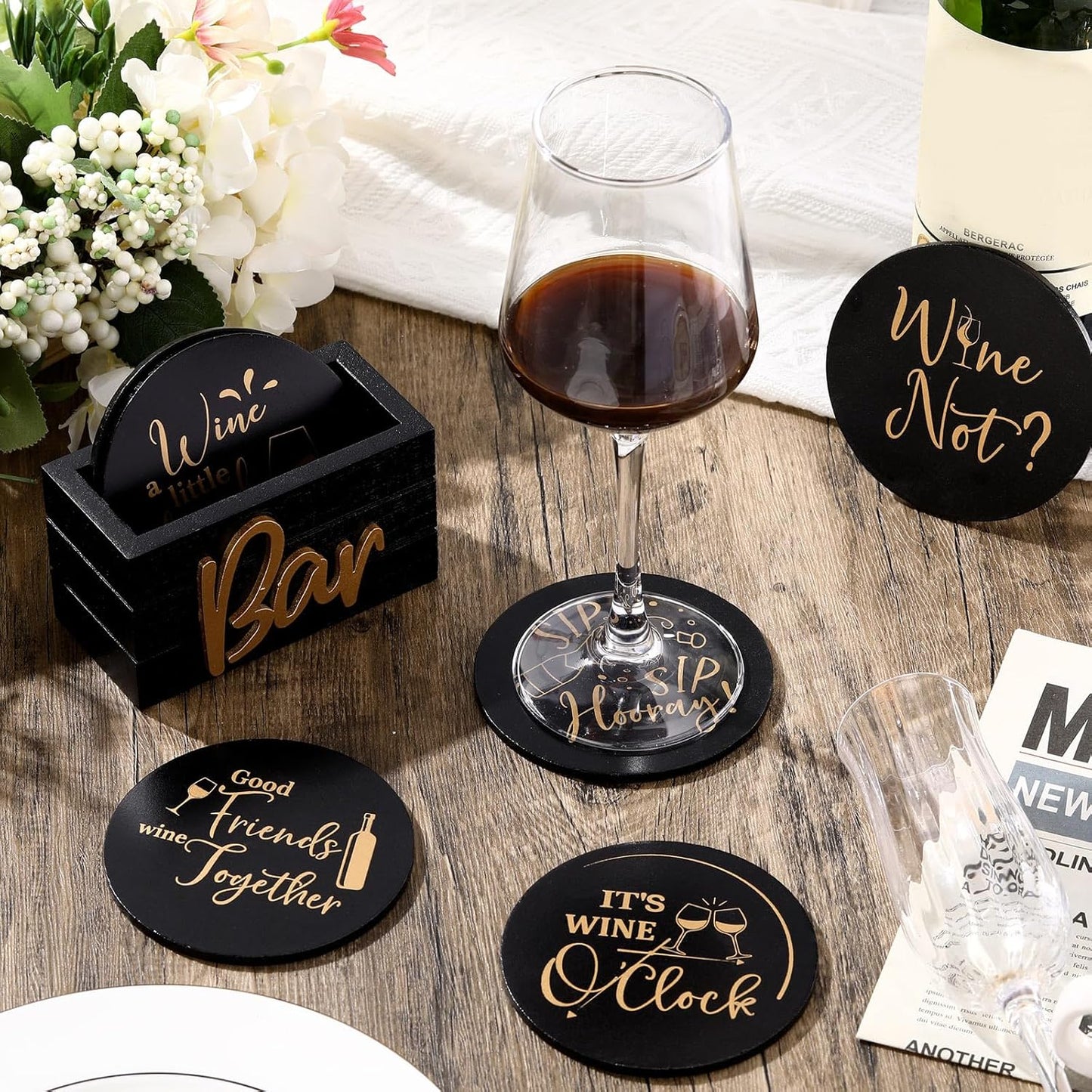 Wine Gifts Coasters for Women Set of 6 Wine Accessories for Lovers Hou