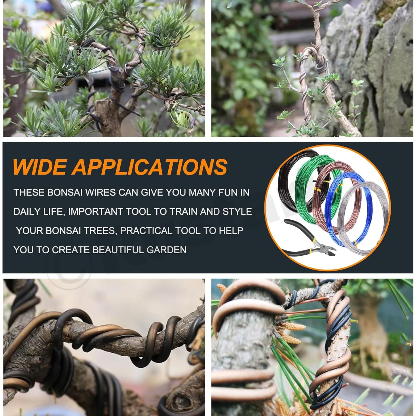 6Pcs 5 Colors Bonsai Training Wire with Wire Cutter Kit, Anodized Aluminum Bonsai Wire Tools for Holding Bonsai Plant Branches Small Trunks - 82 Feet 0.8MM 1.0MM 1.5MM 2.0MM 3.0MM