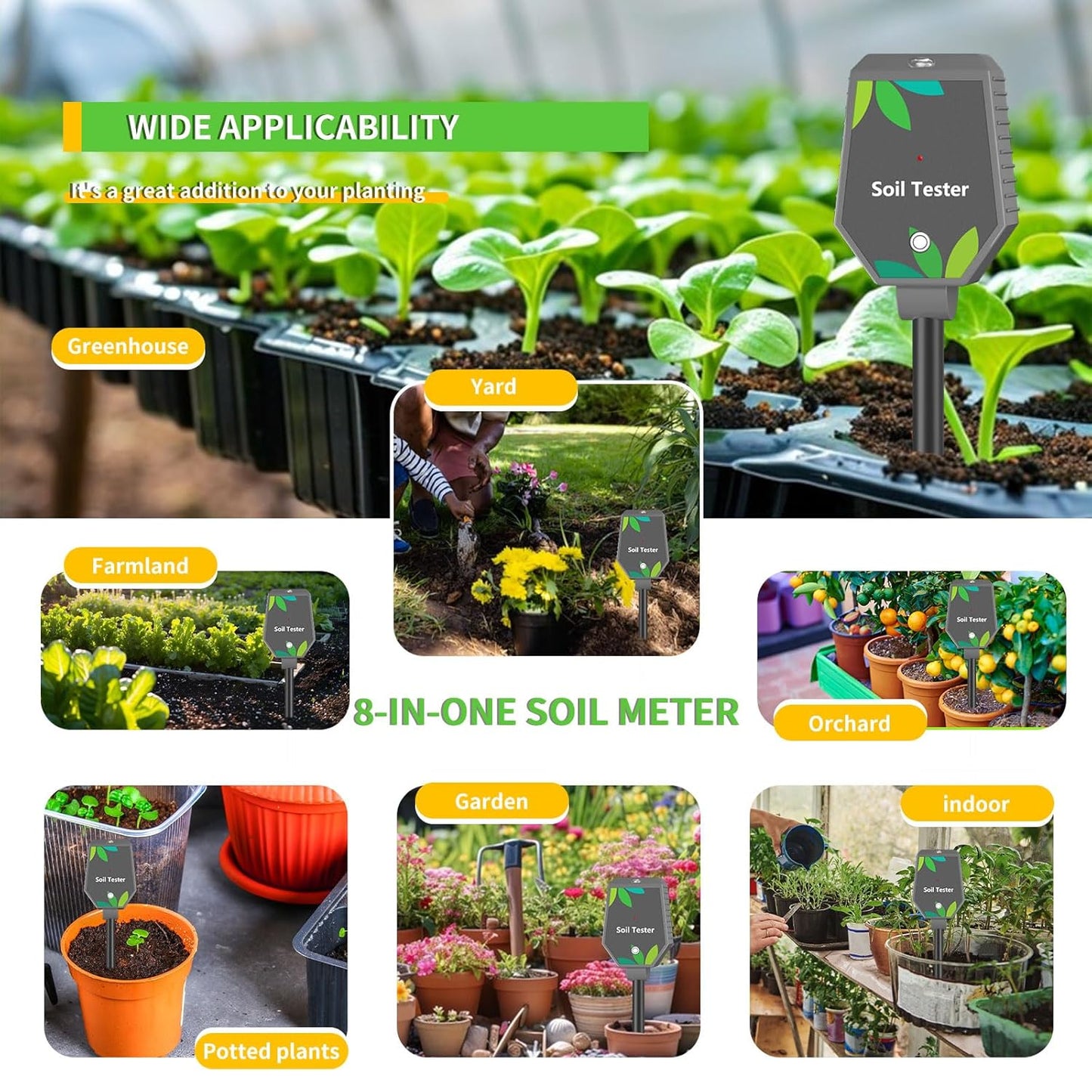 Soil Moisture Meter for Plants, 8-in-1 Soil pH Meter Moisture, Light,