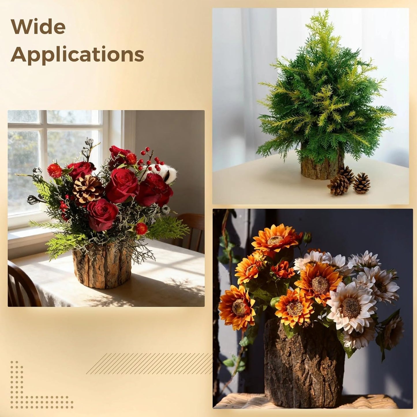 6 Pcs Tree Stump Planter Pot, Rustic Wooden Vases for Centerpieces, 4.9 in Wood Vases with Bark, Decorative Flower Pot for Home Wedding Decor, Pen Holder