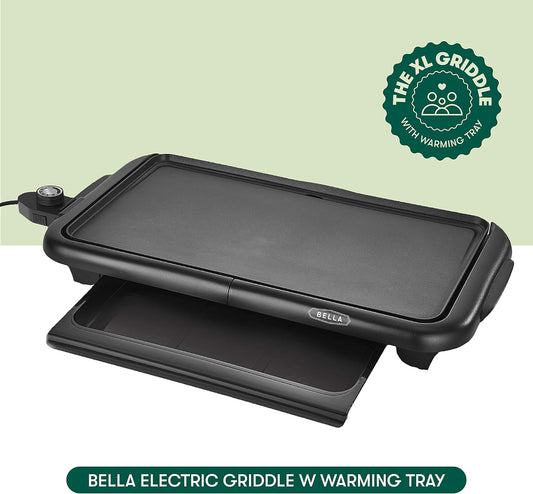 bella Electric Griddle with Warming Tray - Smokeless Indoor Grill, Non