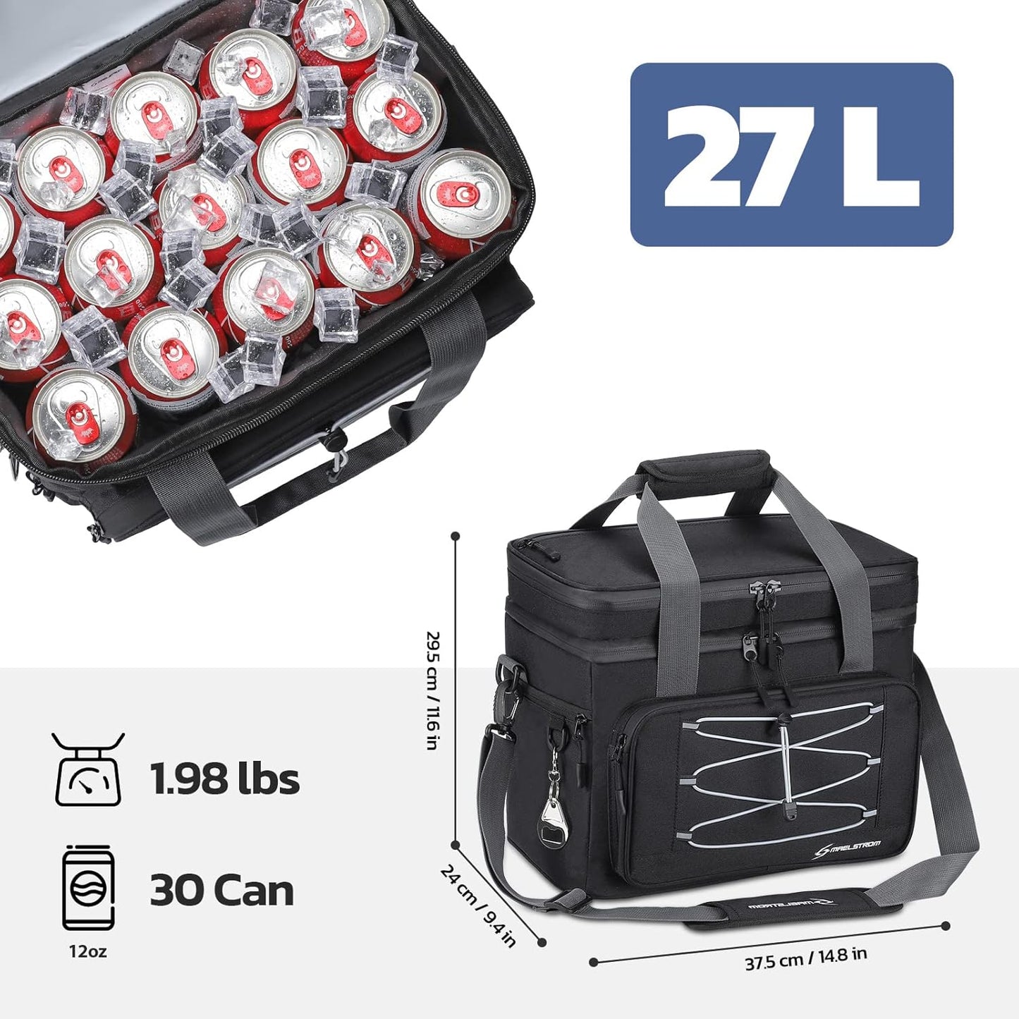 MacSports Collapsible Outdoor Utility Wagon with Folding Table and Drink Holders, Gray and Maelstrom Soft Beach Cooler Bag, Portable Collapsible Soft Sided 30 Cans Leakproof Camping Travel Lunch Cooler Bag for Grocery Shopping,Kayaking