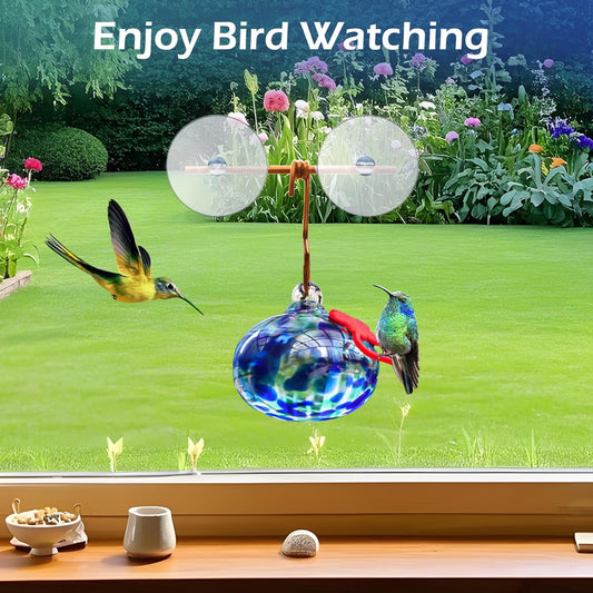 Window Hummingbird Feeder with Suction Cups,Hand-Blown Glass Hummingbi