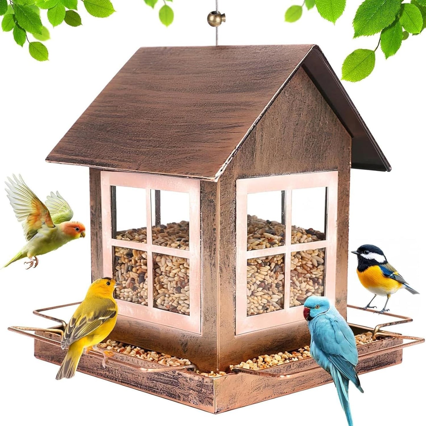 Bird Feeder - Large Capacity Feeding Station, Wild Bird Feeder for Outdoors, Cockatiels, Finches, Lovebirds, Budgies, Canaries Hanging Design Easy Refill Backyard Garden Wildlife Observation