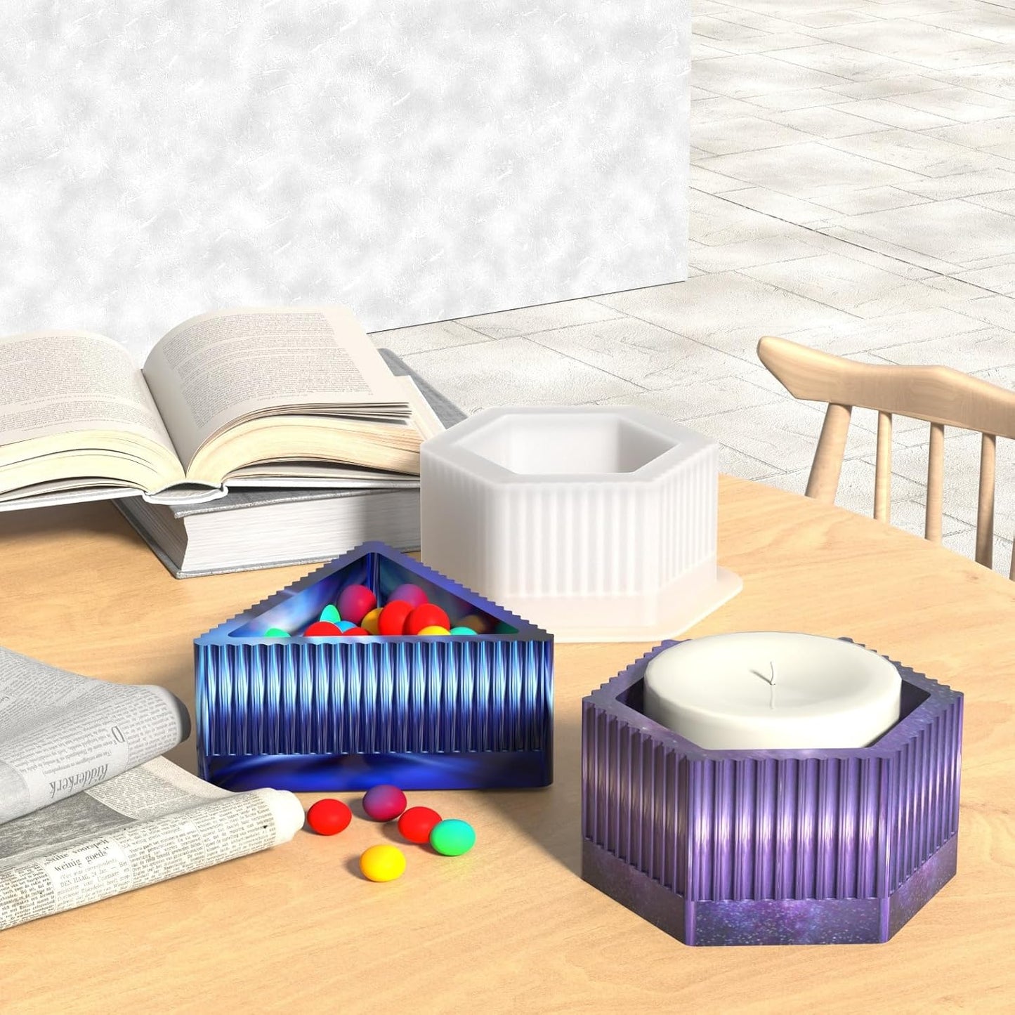 Triangle Striped Concrete Flower Pot Silicone Mold Succulent Planter Vase Cement Clay Mold Plaster Epoxy Resin Storage Box Mould