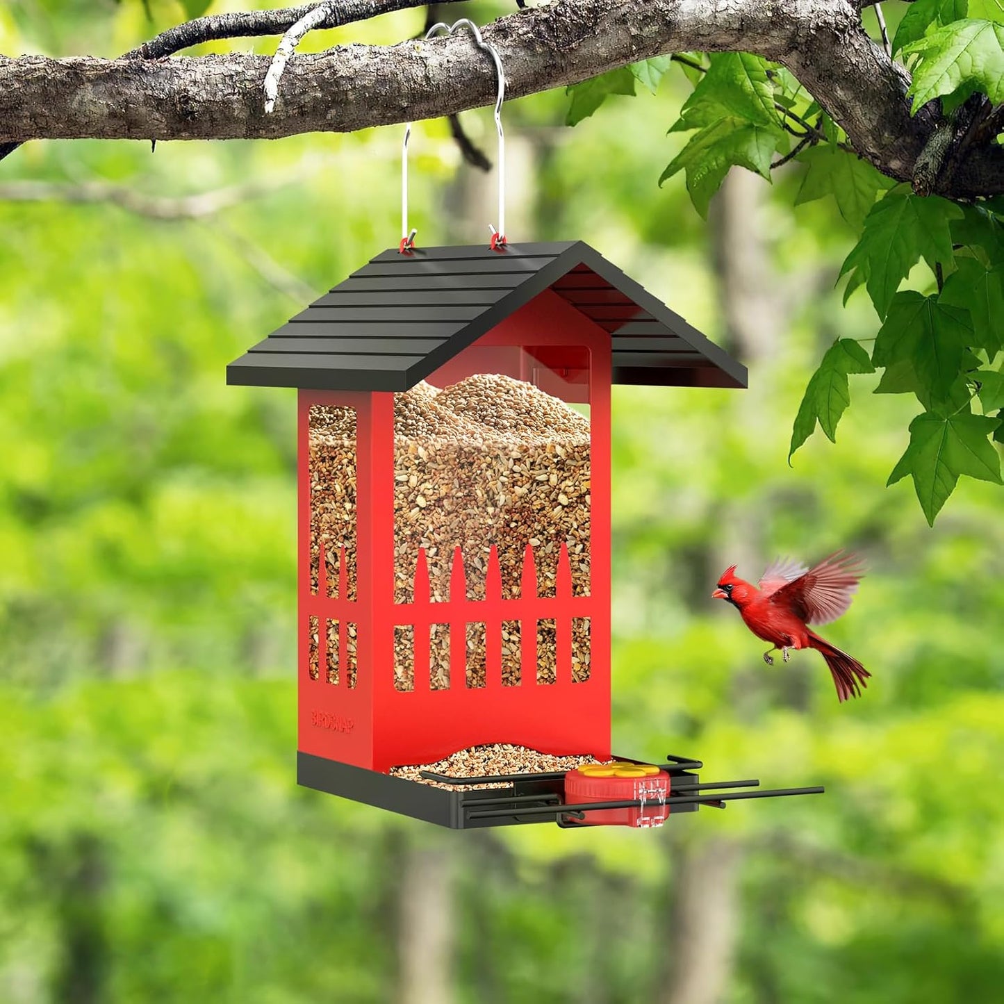 birdsnap® PHE - Bird Feeder House, 3.4L Metal Bird Feeders for Outside Hanging, 2-in-1 Hummingbird Feeder Weatherproof Large Capacity for Garden Feather Watching