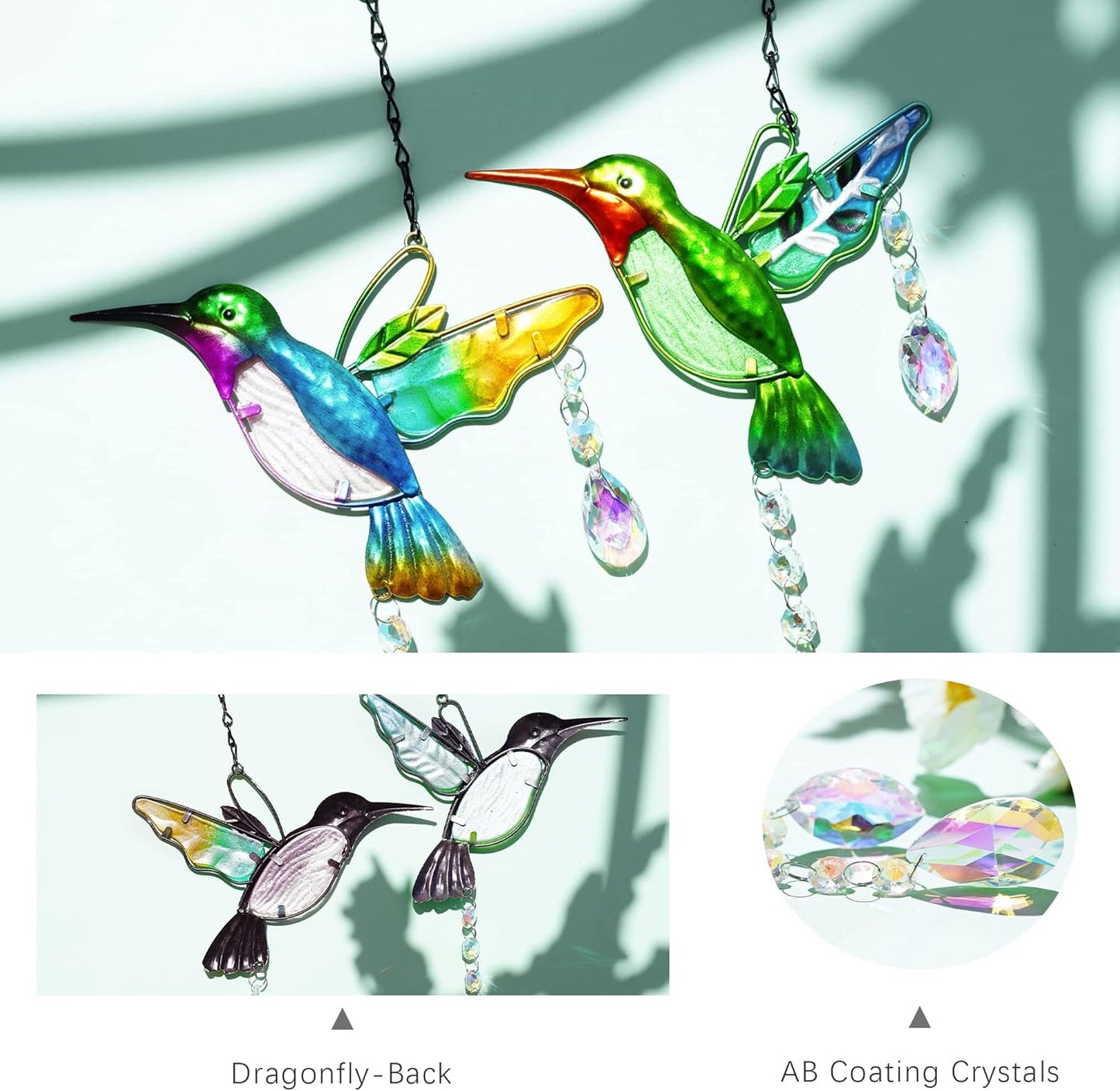 YU FENG 2PCS 18.1" Hummingbird Suncatchers,Stained Glass Window Hangin