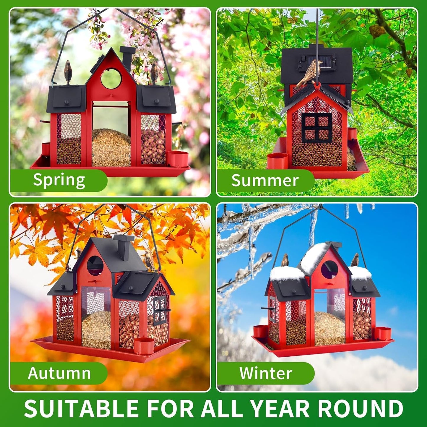 Solar Bird Feeders House for Outside Hanging, Metal Wild Bird Feeder f