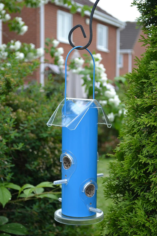 Supa Rutland Wild Bird Seed Feeders, Suitable for Seed and Sunflower Hearts, 4 Port Feeder, Finished in Summer Blue.