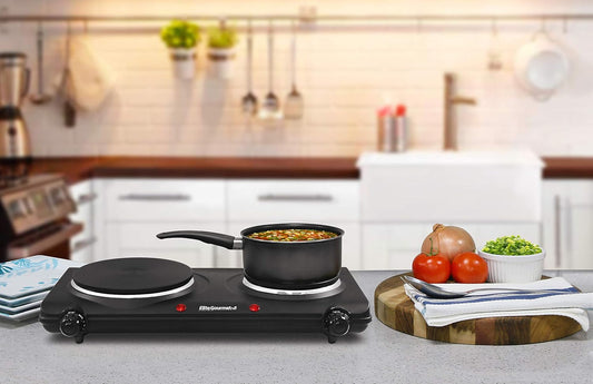 Elite Gourmet EDB-302BF Countertop Double Cast Iron Burner, 1500 Watts