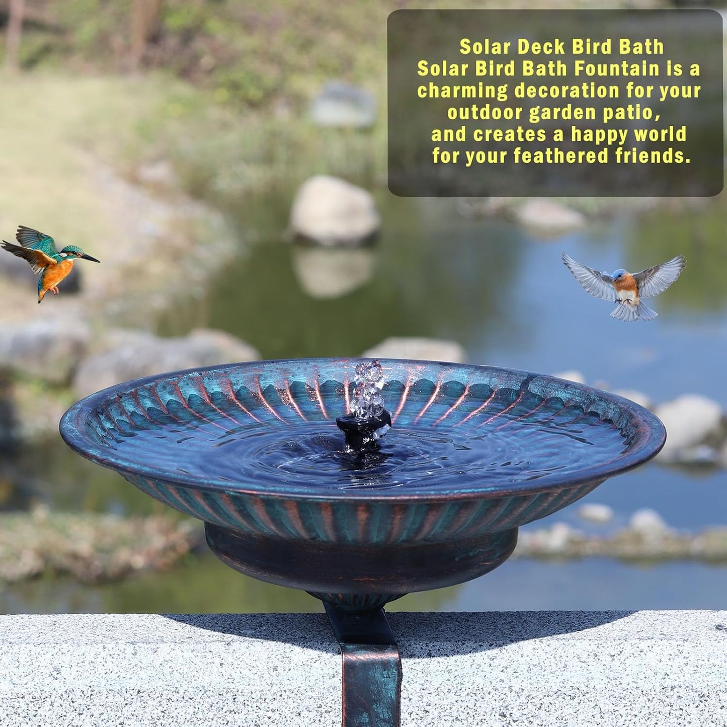 Solar Bird Bath,Deck Bird Bath with Solar Fountain,Metal Bird Bath Bub