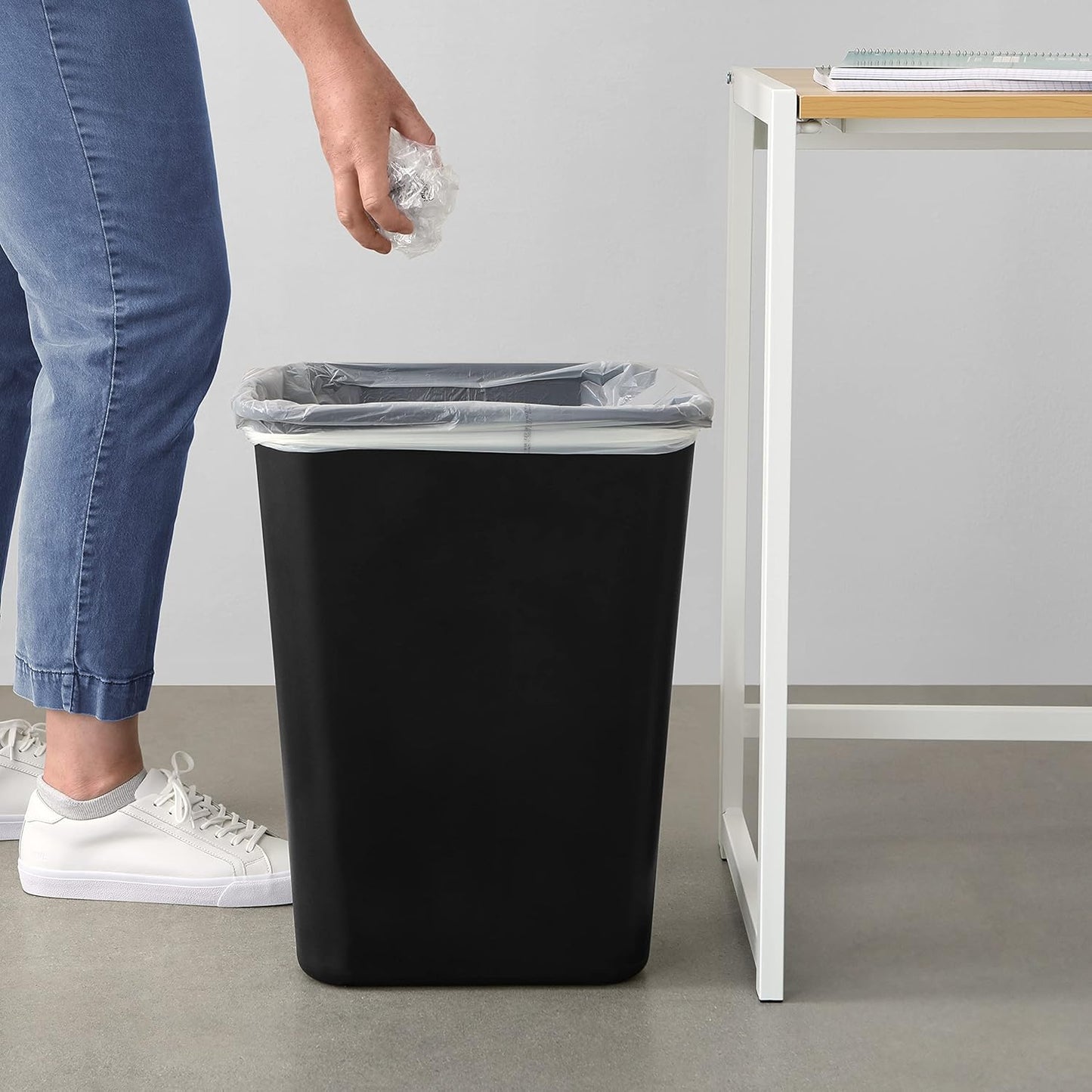Amazon Basics Rectangular Commercial Office Wastebasket, Easy to Clean, Space-Saving, 10 Gallon, Black