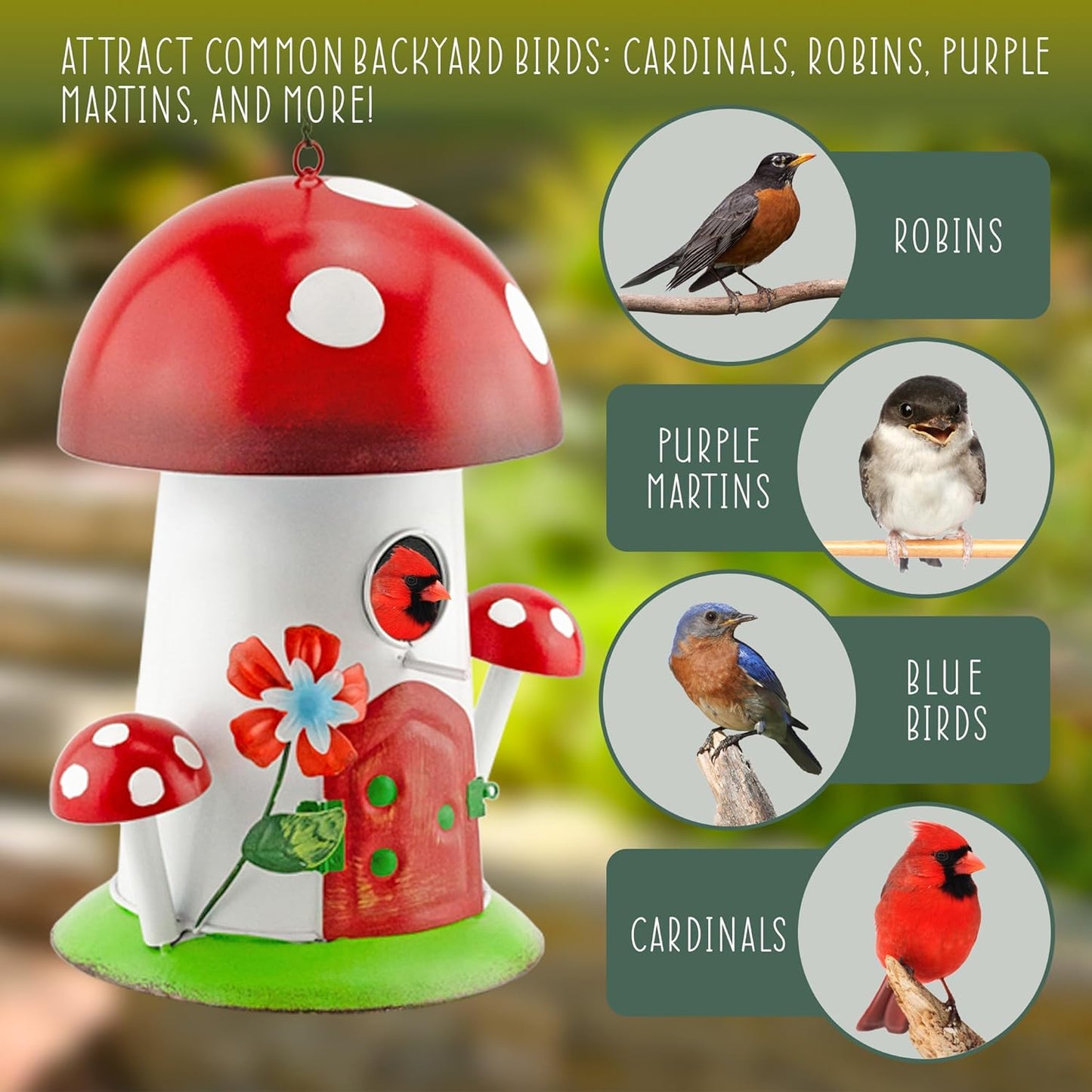 Mushroom Shaped Birdhouse; Songbird Nesting Galvanized Iron Colorful Mushroom Bird House