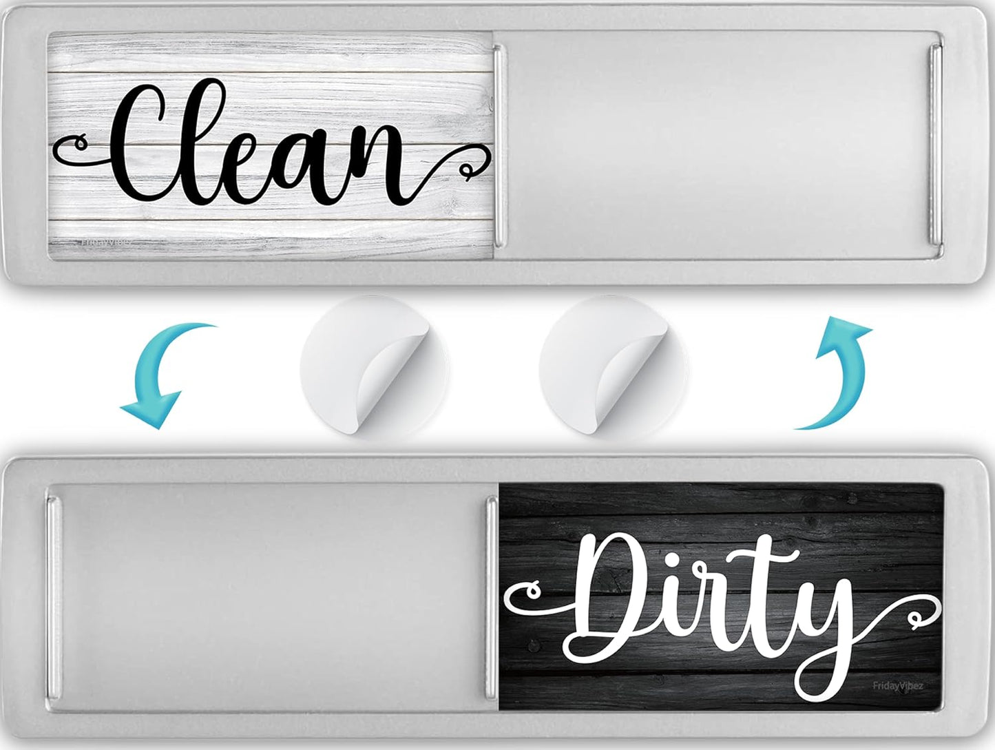 Dishwasher Magnet Clean Dirty Sign - Magnetic Signs That Say Clean/Dirty - Optional Sticker Adhesive for Non-Metal Stainless Steel Dish Washers - Dark Farmhouse