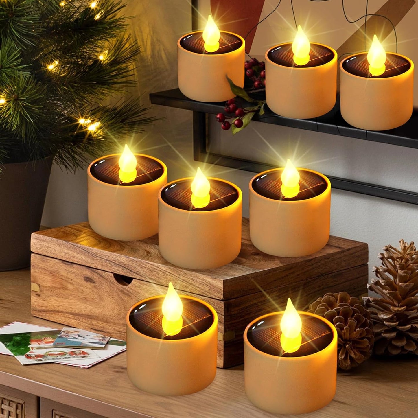 VOOKRY 6 Pcs Solar Tea Lights Outdoor - Flickering Solar Candle Lights Flameless Dusk to Dawn Lighting Waterproof Rechargeable LED Candles for Lantern Garden Camping Party Home Decorations,2.3''x2.1''