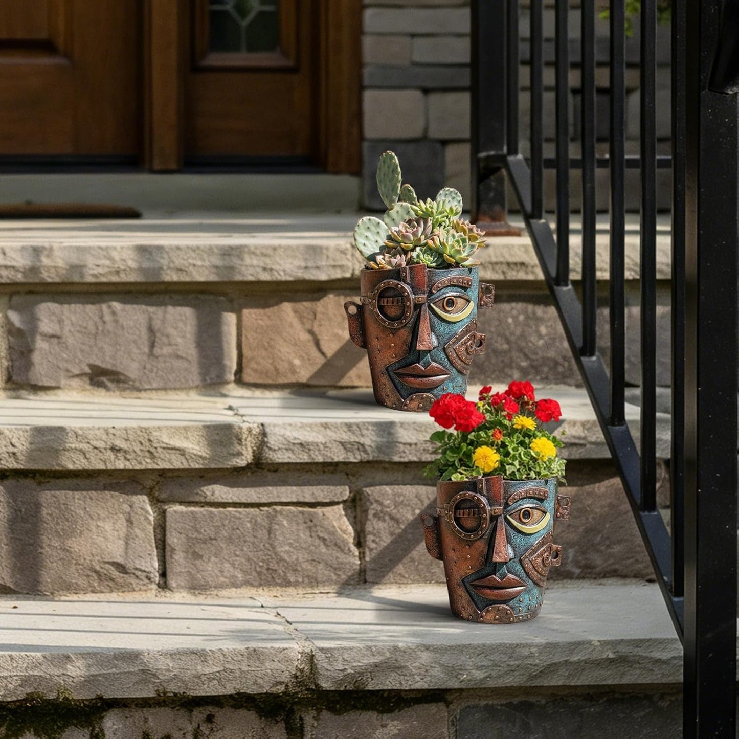 Abstract Face Planters Pots Head, Funny Head Planter Flower Pot with Drainage Hole Vintage Style Planter for Indoor Outdoor Garden Patio Home Office Decor and Home Art Decoration