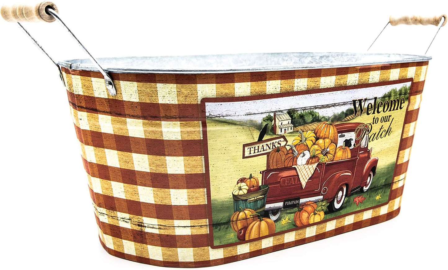 Hill’s Parks Oval Bountiful Metal Pumpkin Pot “ Welcome to Our Patch”-