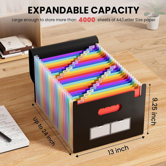 Sooez 24 Pockets Expanding File Folder with Blank Labels, According Fi