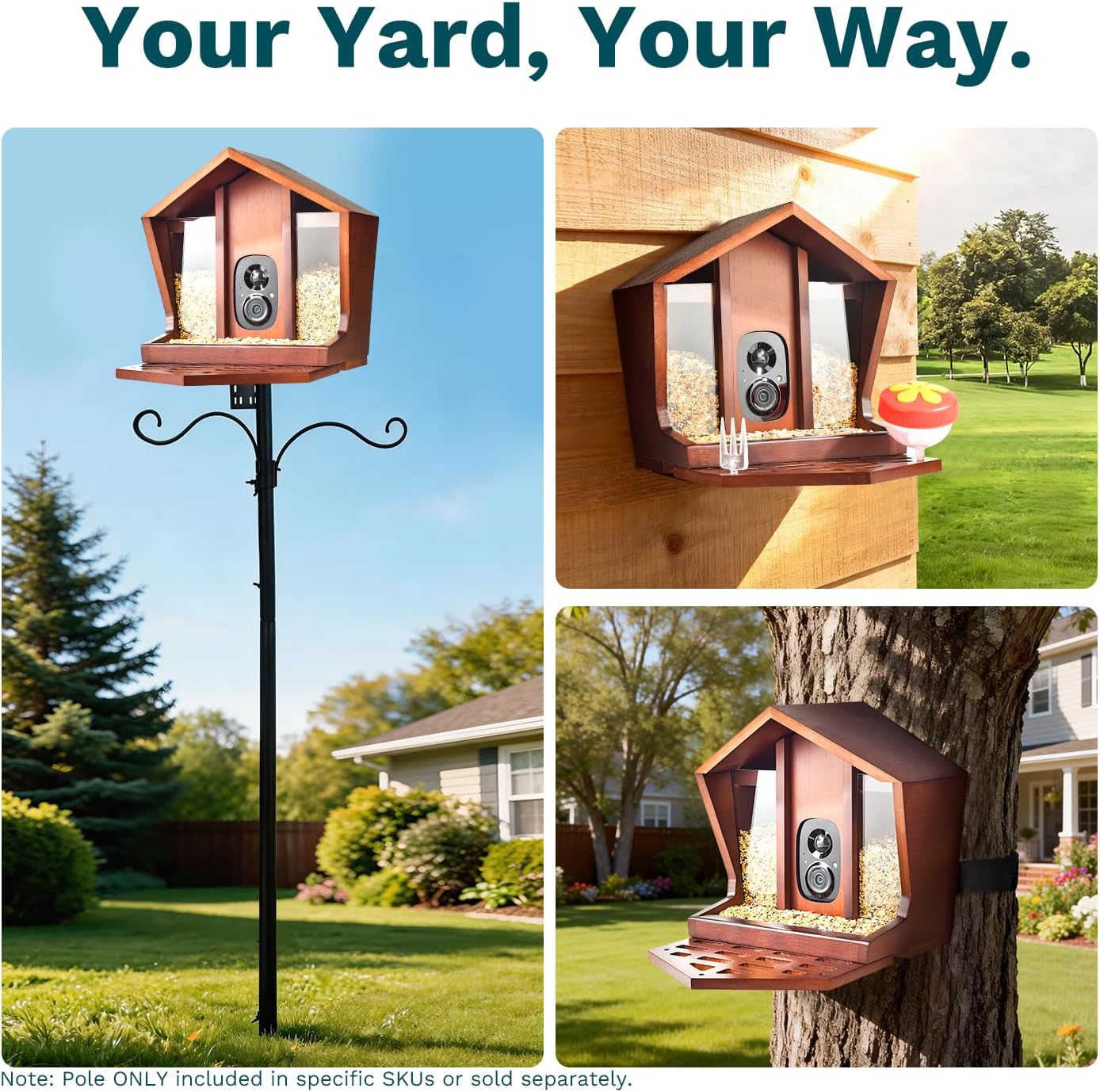Smart Bird Feeder with Camera Solar Powered AI Identification 10,000+ Bird 2K UHD Video Live Instant Arrival Alerts and Real-Time Motion Detection Weatherproof Bamboo for Outdoor Birds Lovers