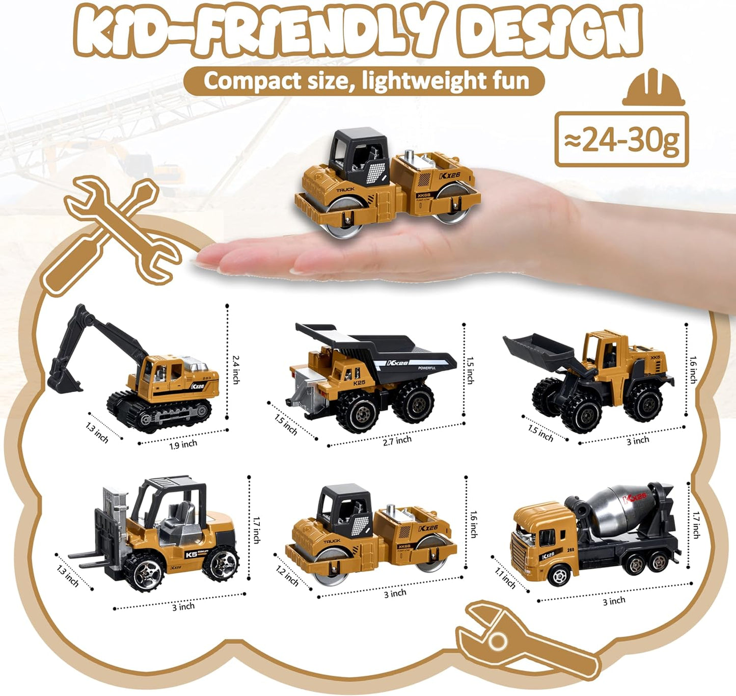 Construction Trucks Vehicles, 6Pcs Die-cast Construction Toys Set, Toy